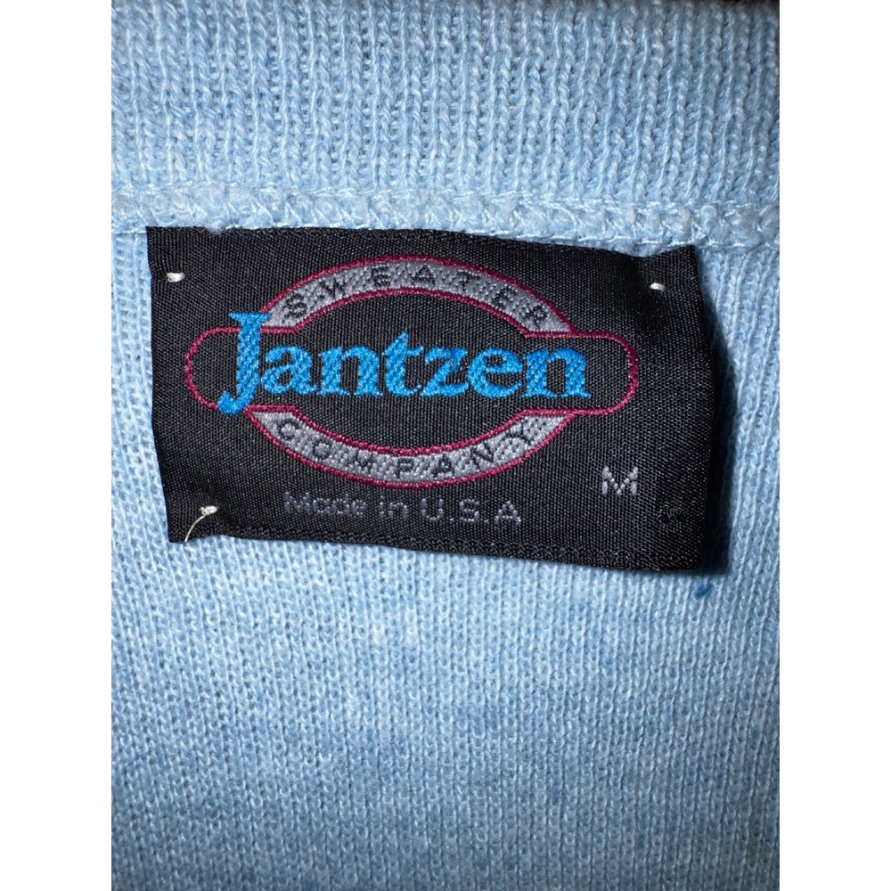 Vintage Jantzen Mens V-Neck Sweater Vest Light Blue Knit Made in USA Size M